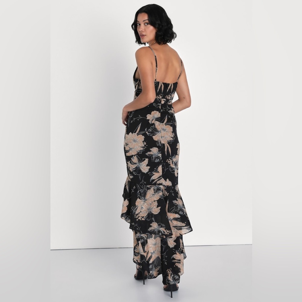 SOLD Lulu’s Darling Daylily Black Floral Print High-Low Maxi Dress - Picture 2 of 12